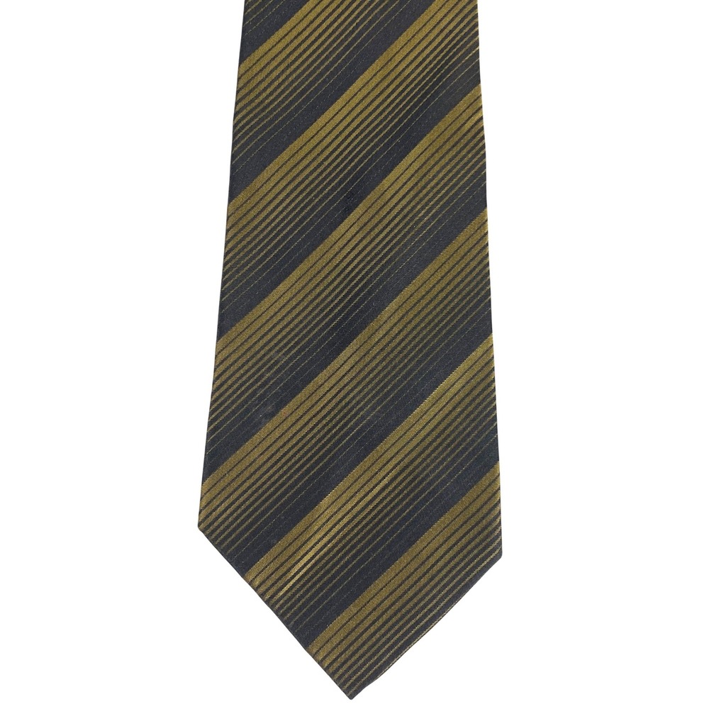 VTG Men's Necktie Gold Metallic Black Multi Stripe Acetate Rayon Wide Tie 53x4"